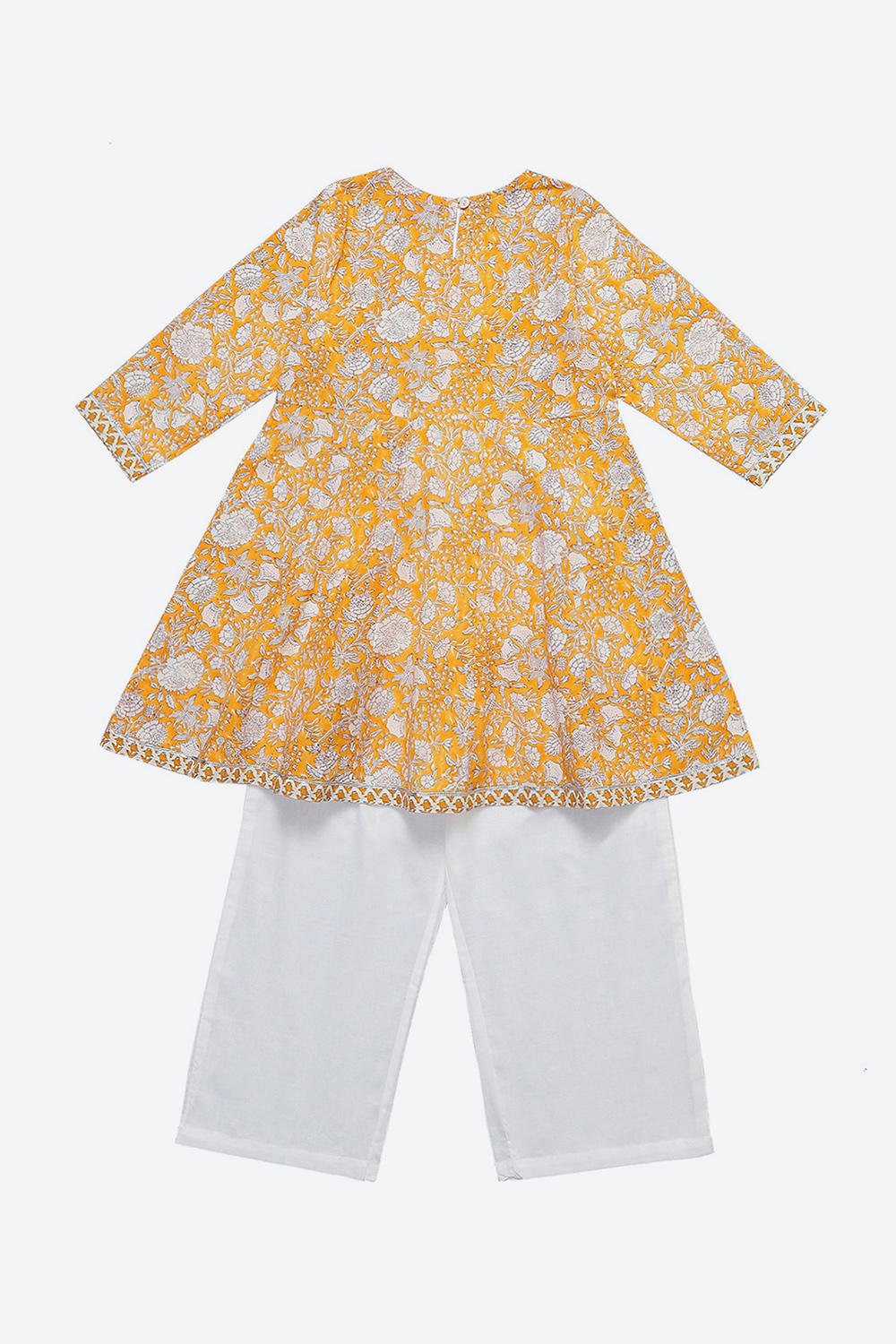 Mustard Cotton Floral Kalidar Kurta and Palazzo Set image number 3