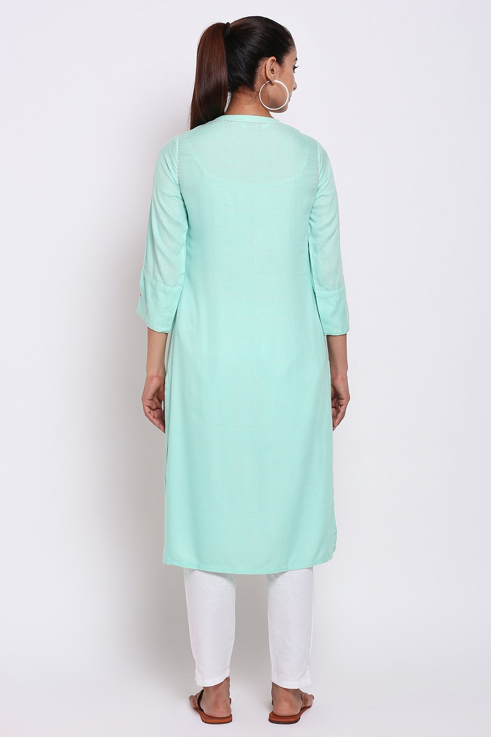 Aqua Rayon Straight Kurta image number 5