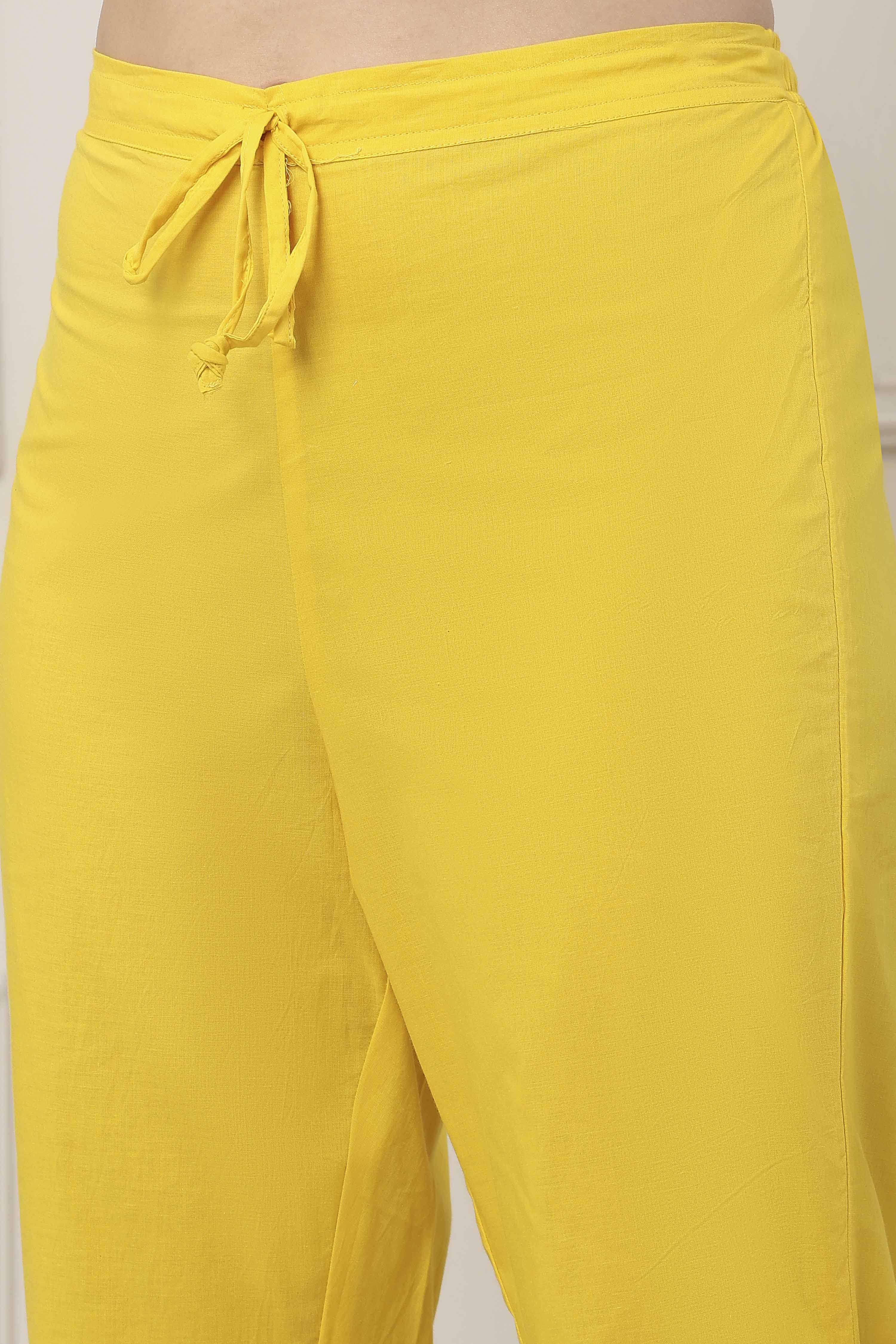Yellow Cotton Schiffli Embroidered Kalidar Suit Set image number 3