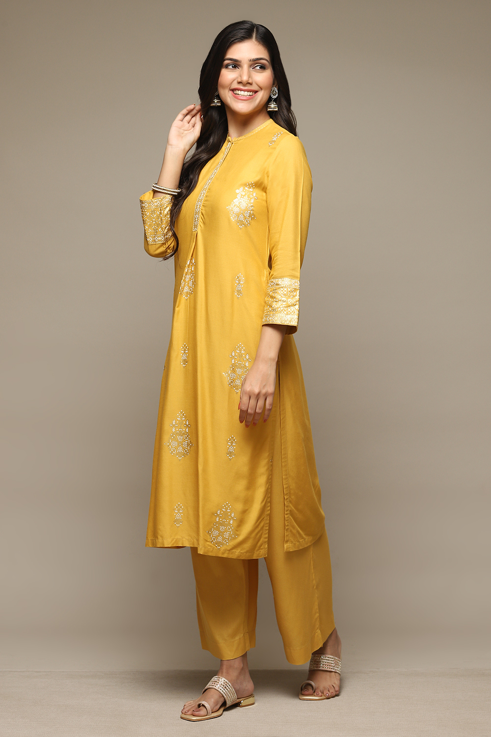 Yellow Rayon Straight Kurta Palazzo 2 Piece Set image number 3