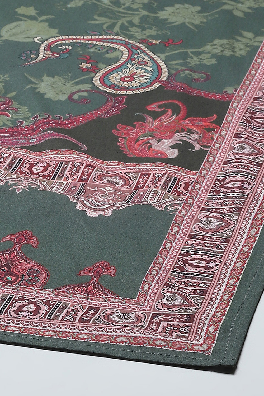 Olive Cotton Unstitched Suit set image number 4