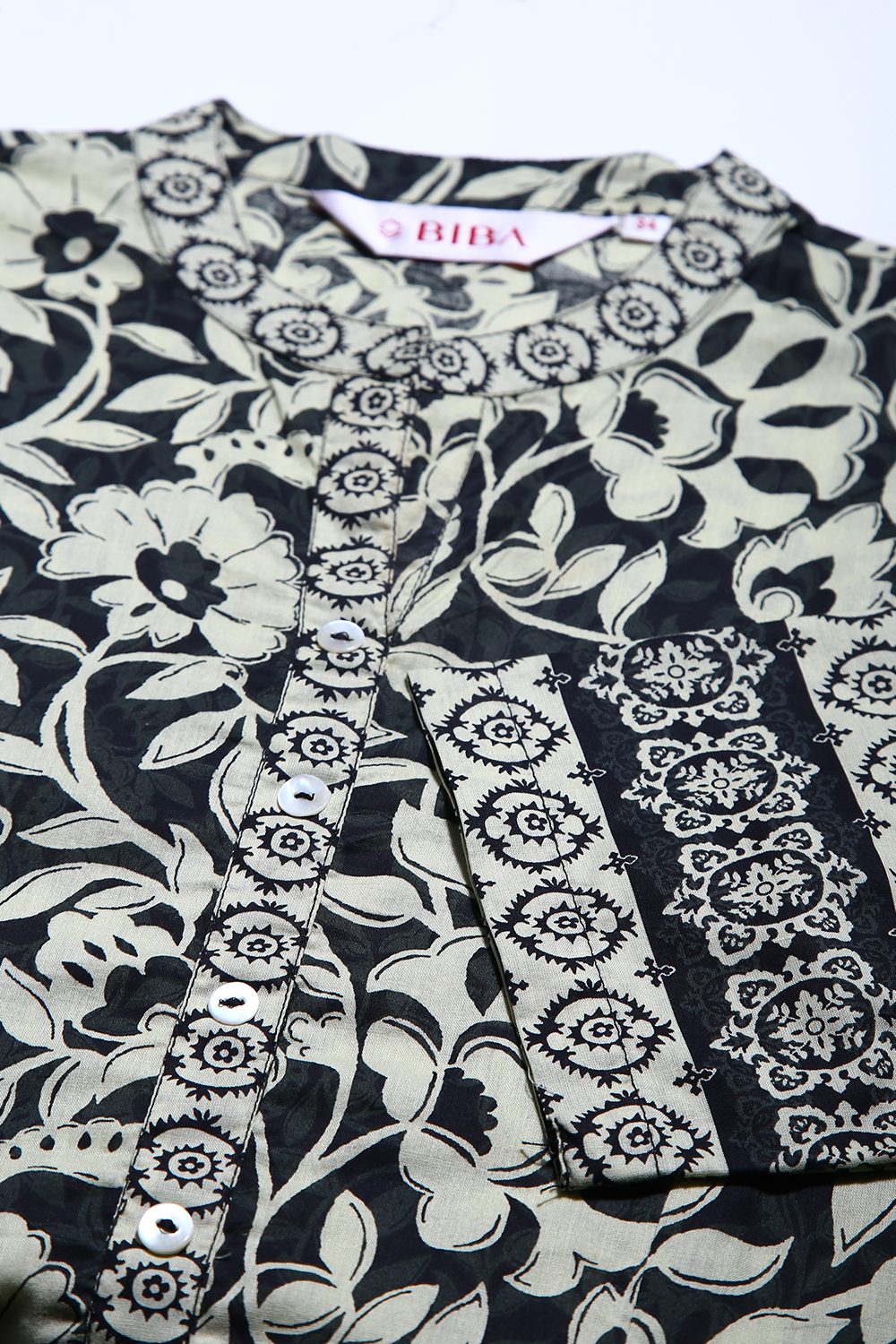 Black Cotton A-Line Printed Kurta image number 1