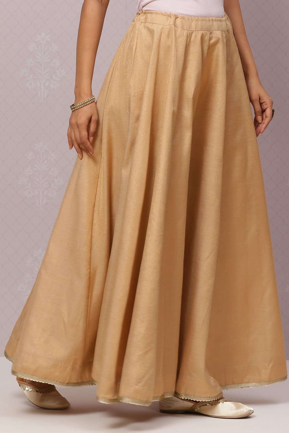 Gold Flared Metallic Cotton Skirts image number 0