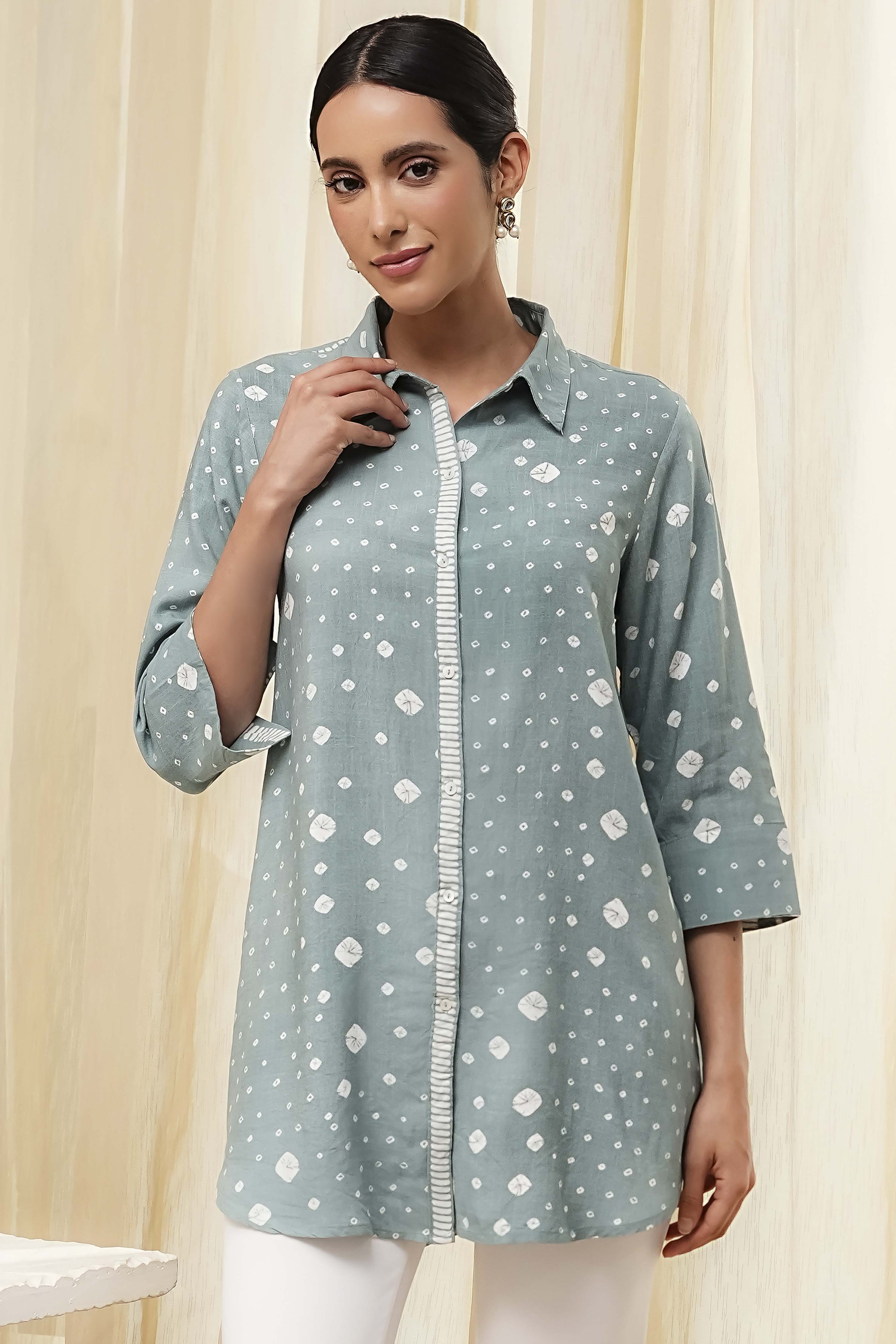 Blue Printed High-Low Short Kurta image number 5