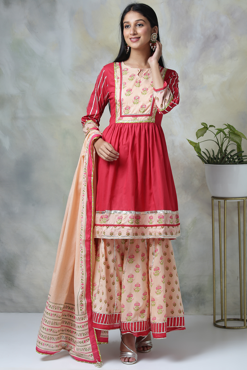 Pink Cotton Kurta Garara Suit Set image number 5