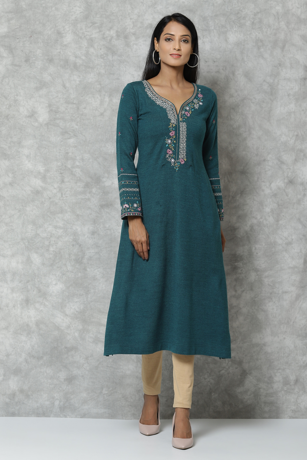 Green Straight Acrylic Kurta image number 0