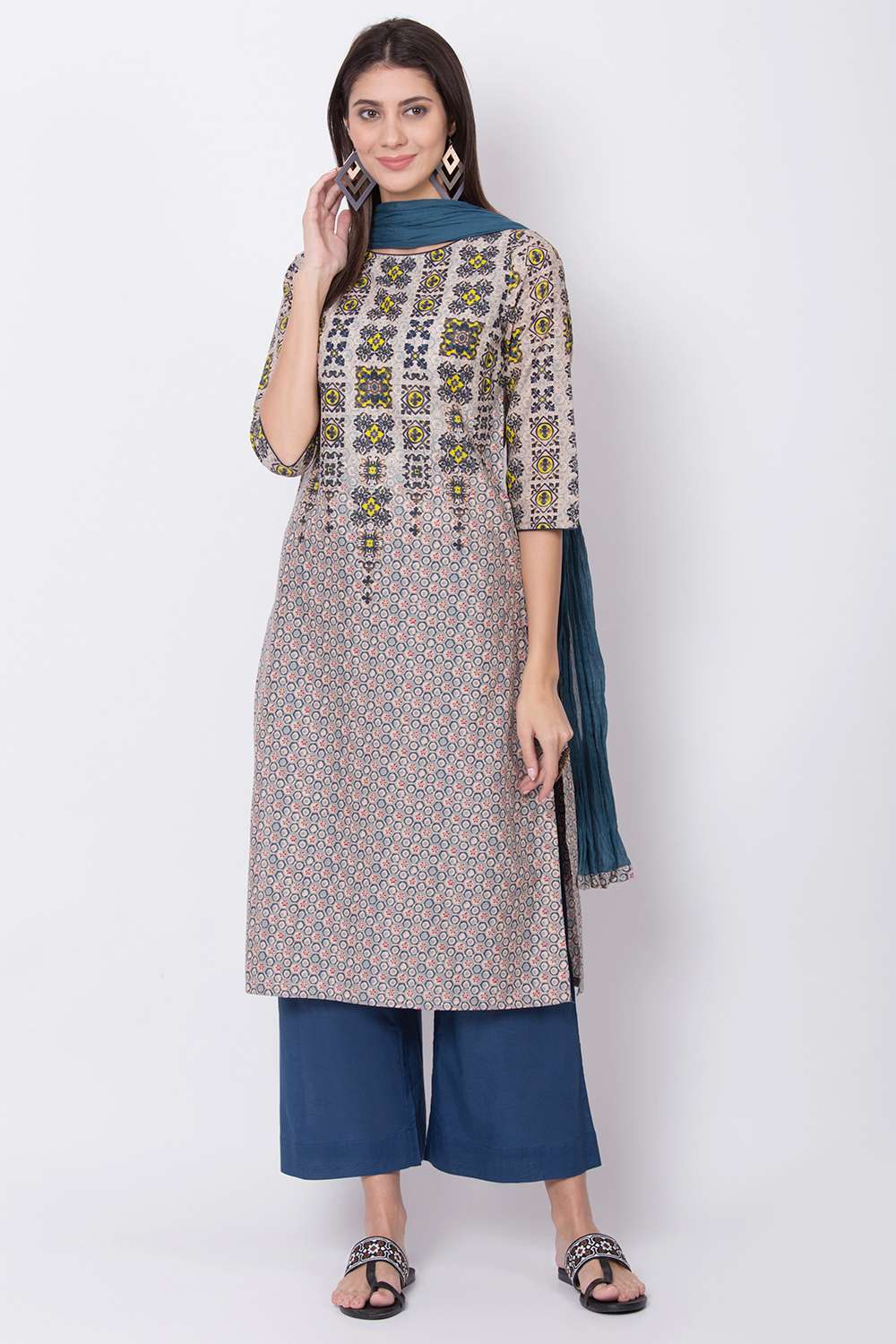 Blue Cotton Solid Dupatta image number 1