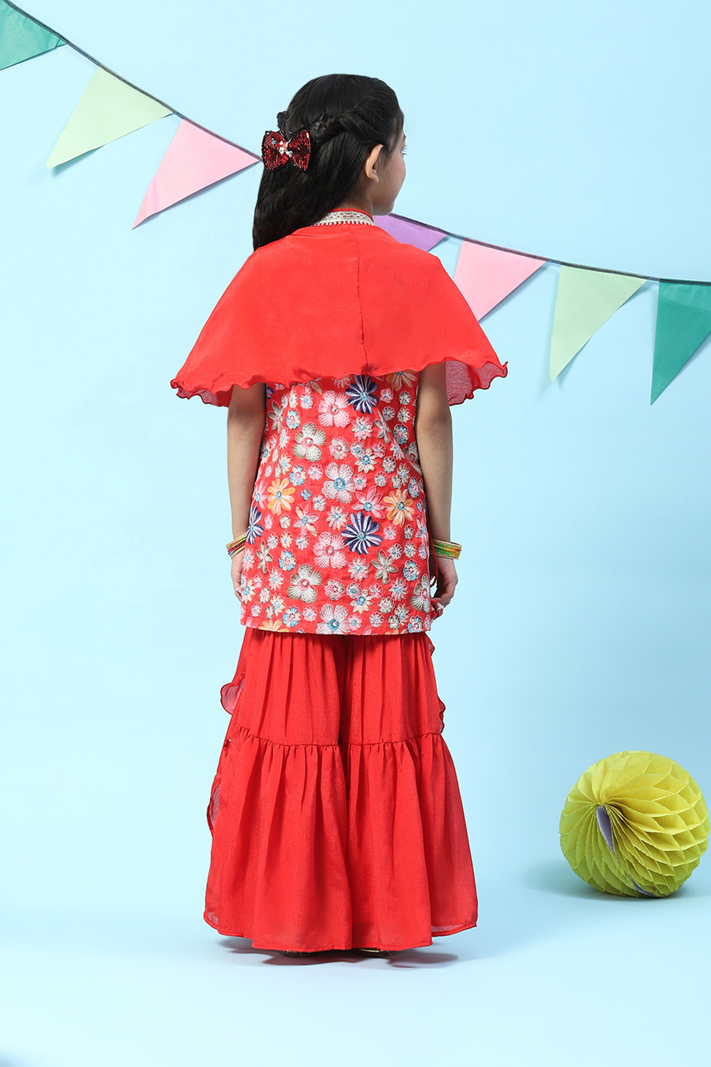 Red Polyester A-Line Printed Kurta Sharara Suit Set image number 4