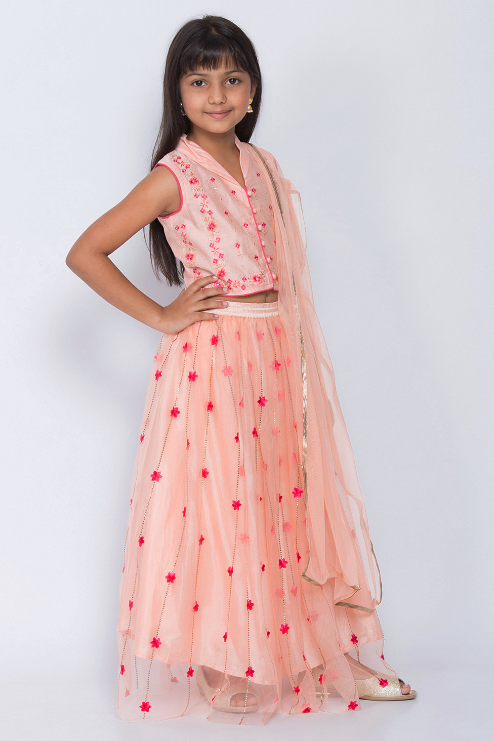 Peach Cotton Viscose Lehenga Set image number 3