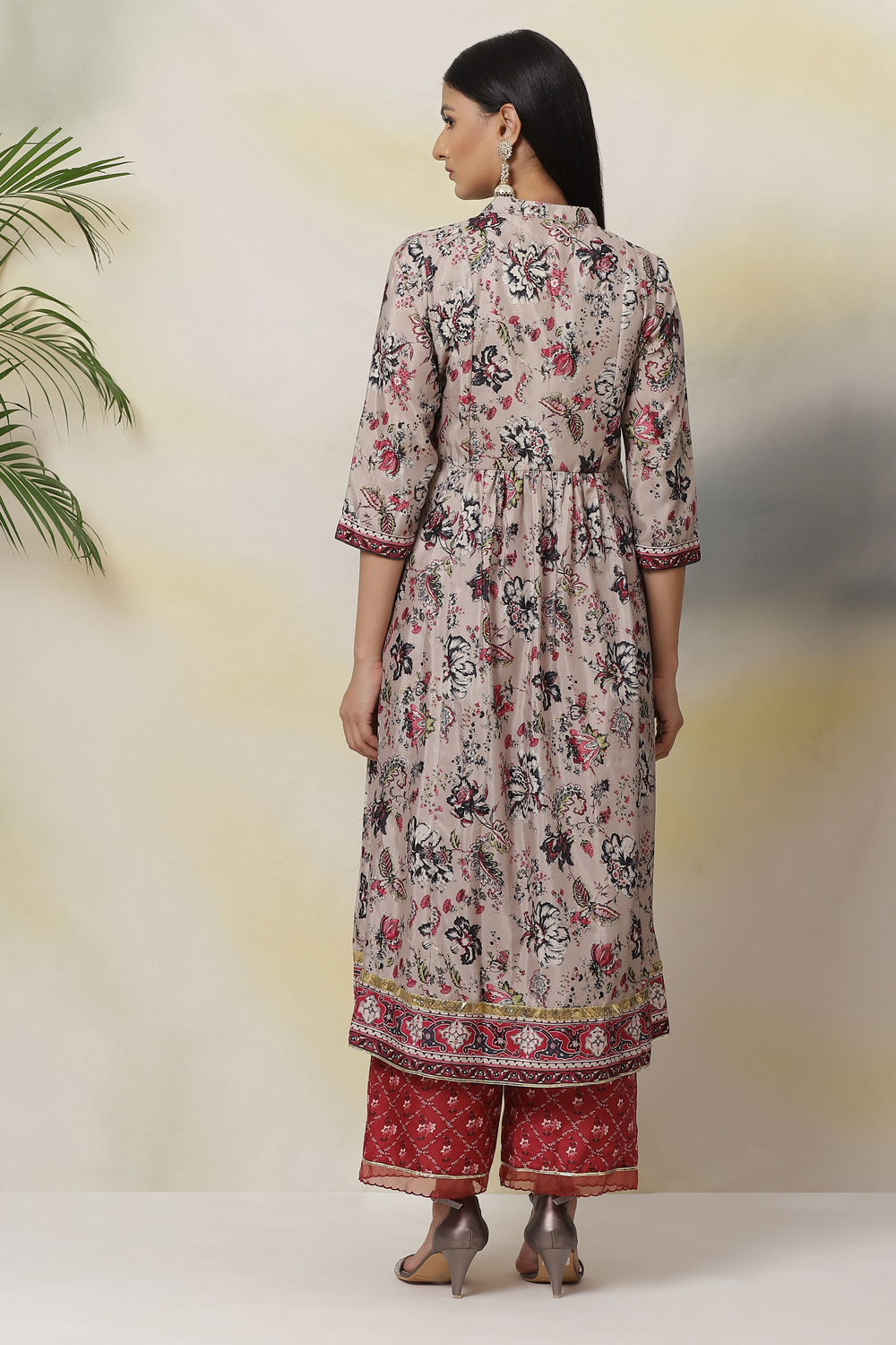 Grey Flared Art Silk Printed Dress image number 5