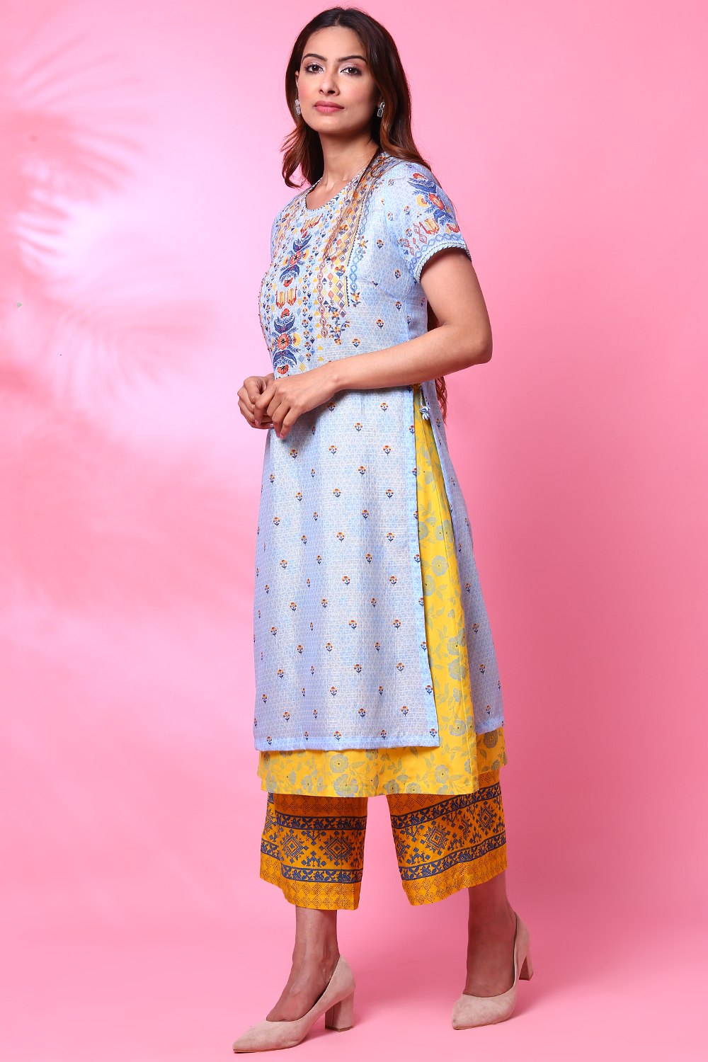 Blue Art Silk Printed Kurta image number 2