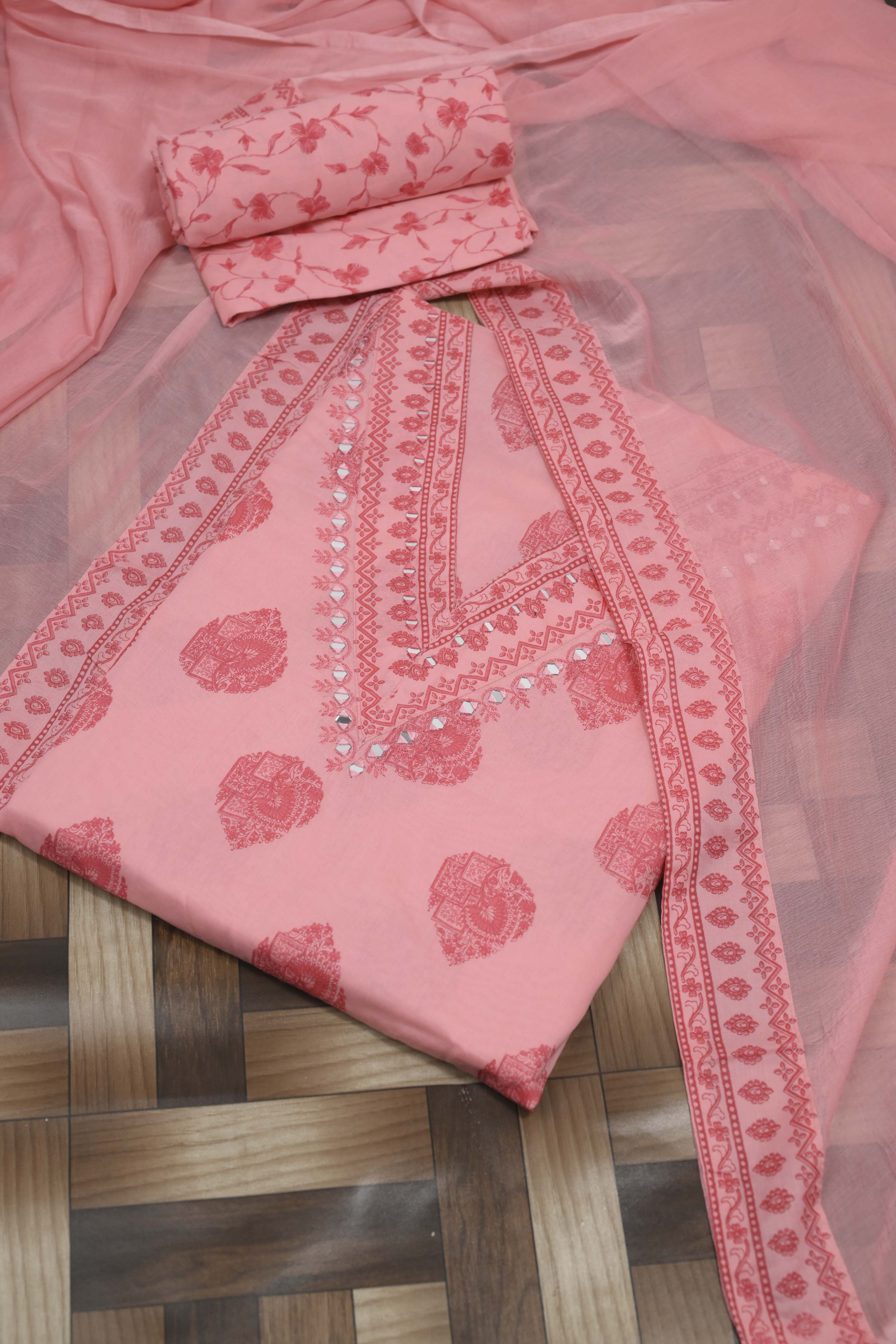 Pastel Cotton Printed Unstitched Suit Set image number 0