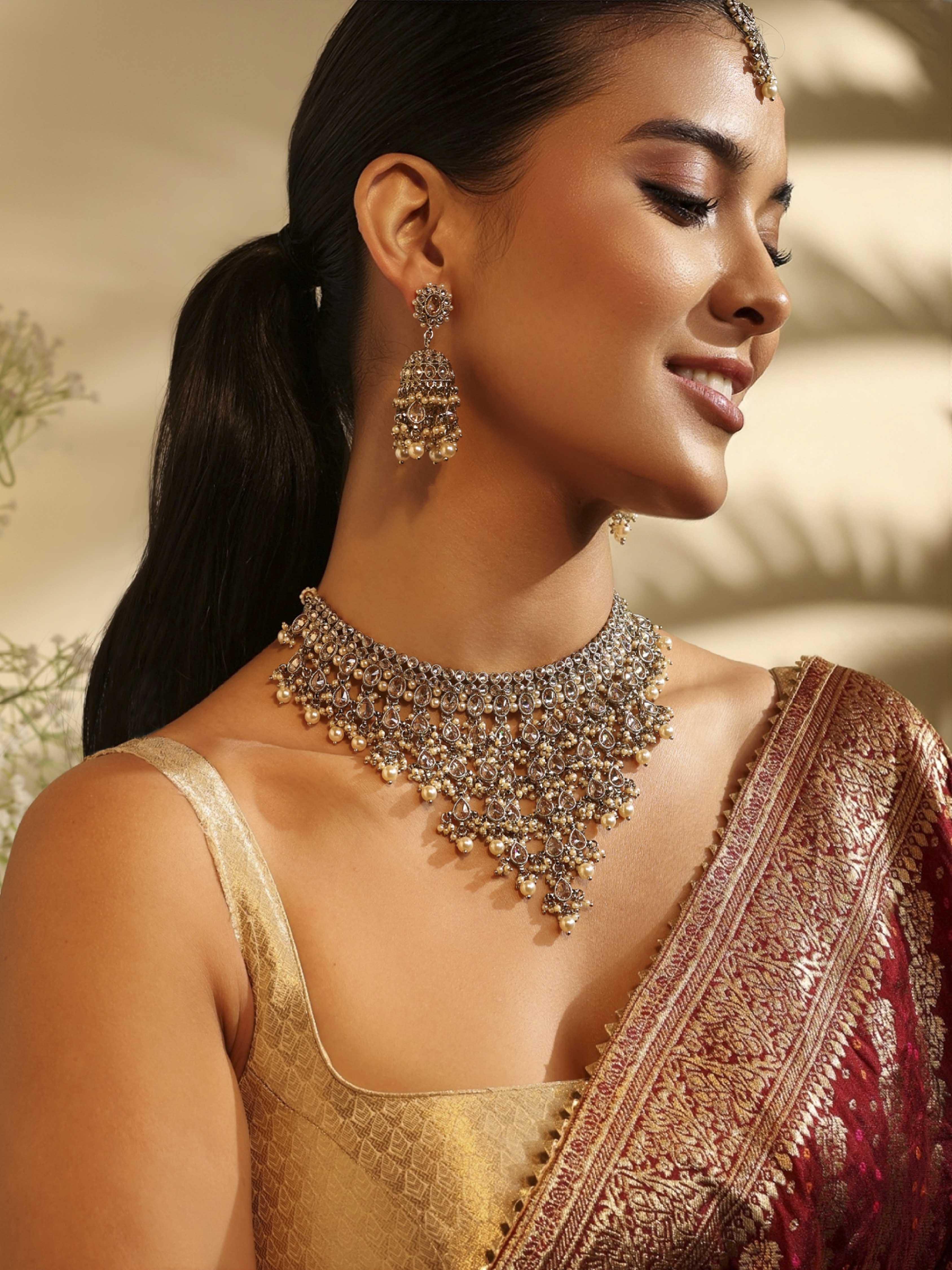 Gold Plated Brass Statement Necklace Set image number 0