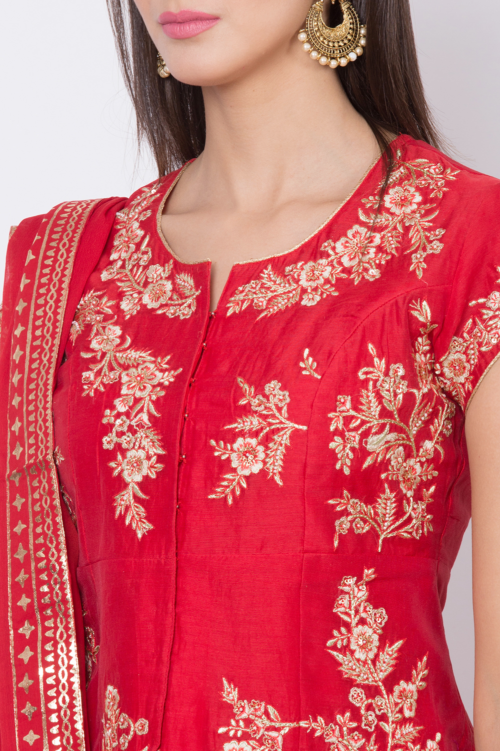 Maroon Cotton Floral Lehenga Set image number 1