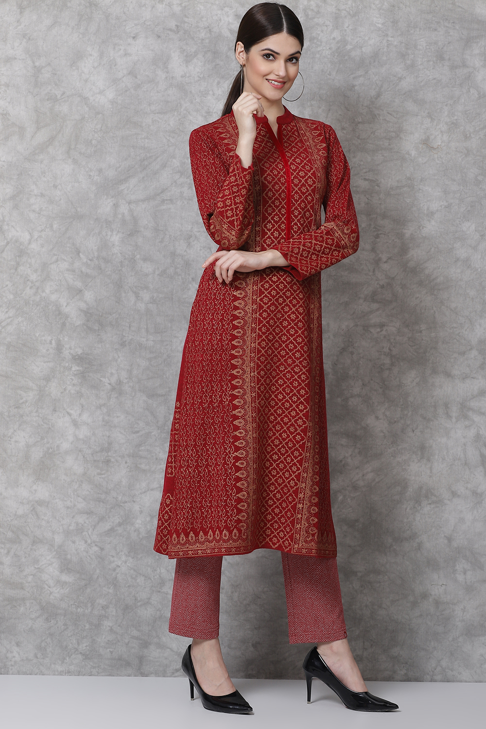 Red Straight Acrylic Kurta image number 4