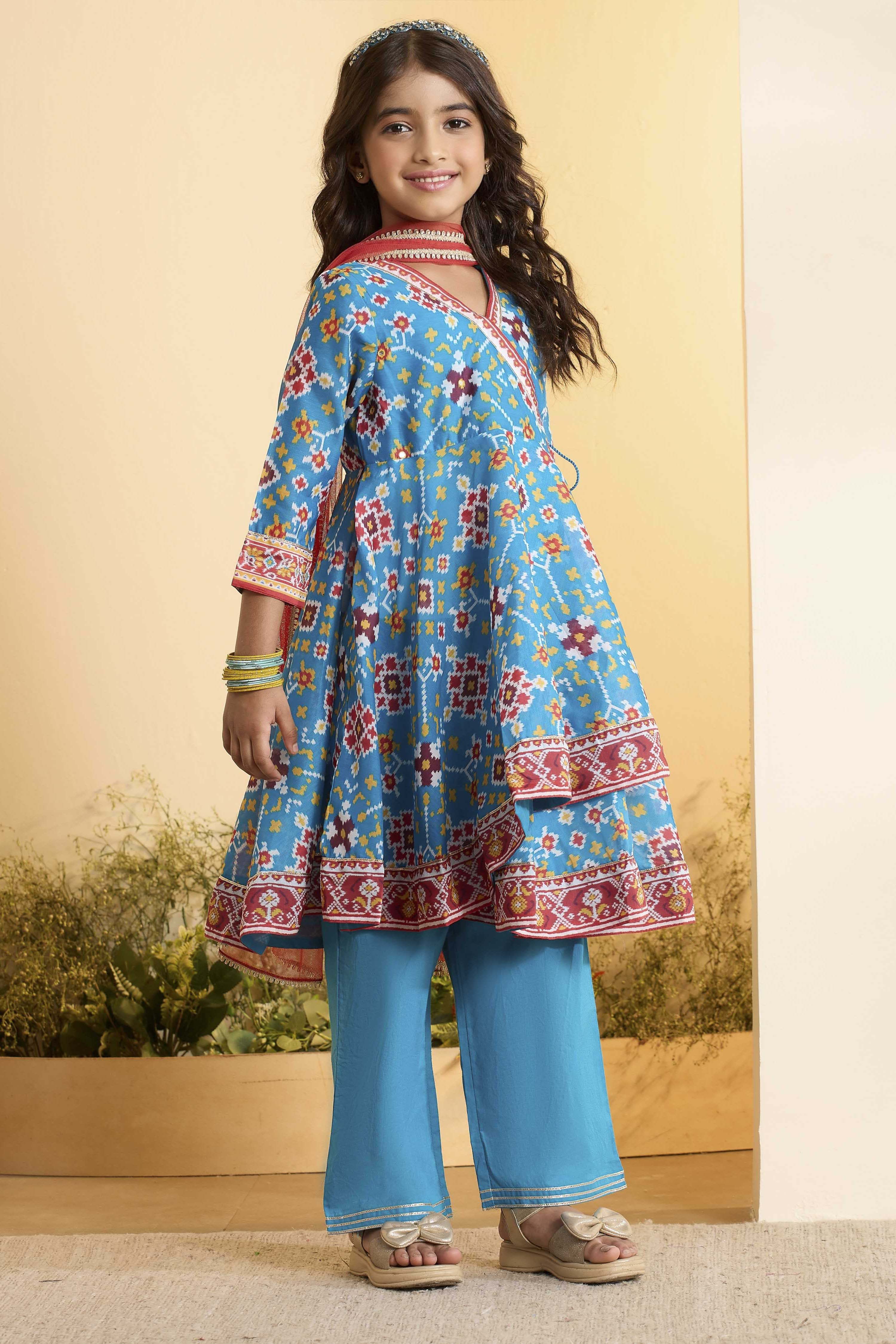 Teal Polyester Anarkali Suit Set image number 7