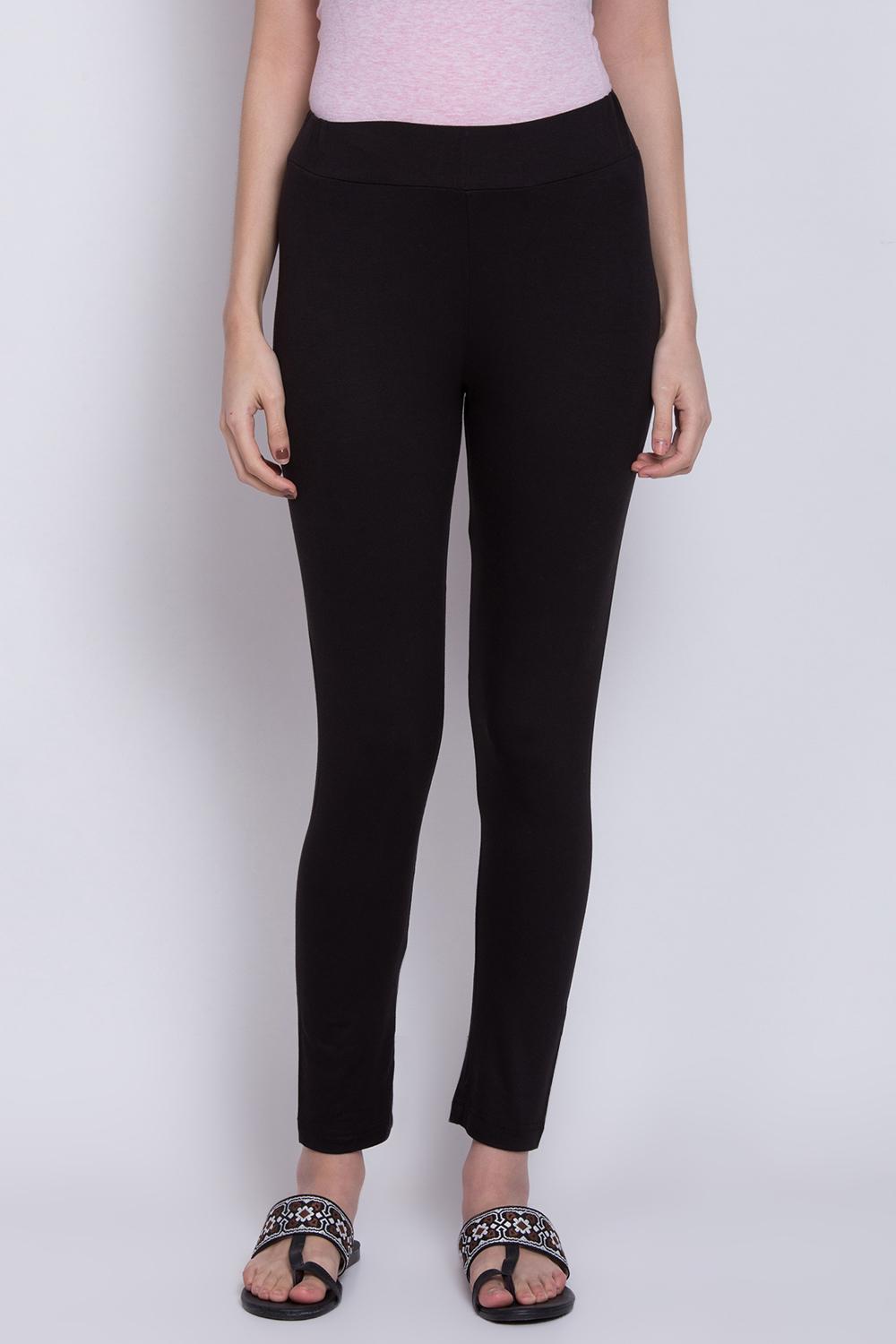 Black Viscose Lycra Solid Leggings image number 0