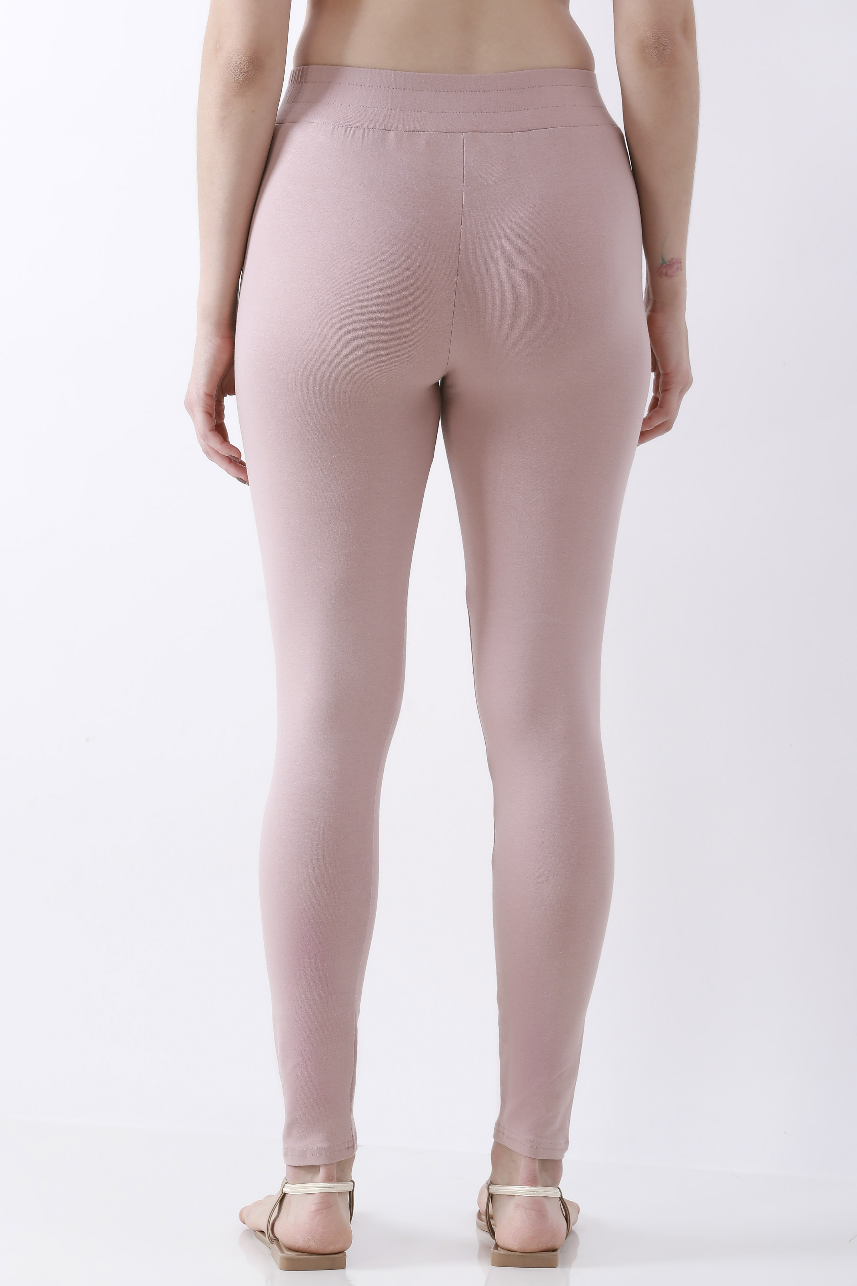 Pink Cotton Lycra Ankle Length Leggings image number 5