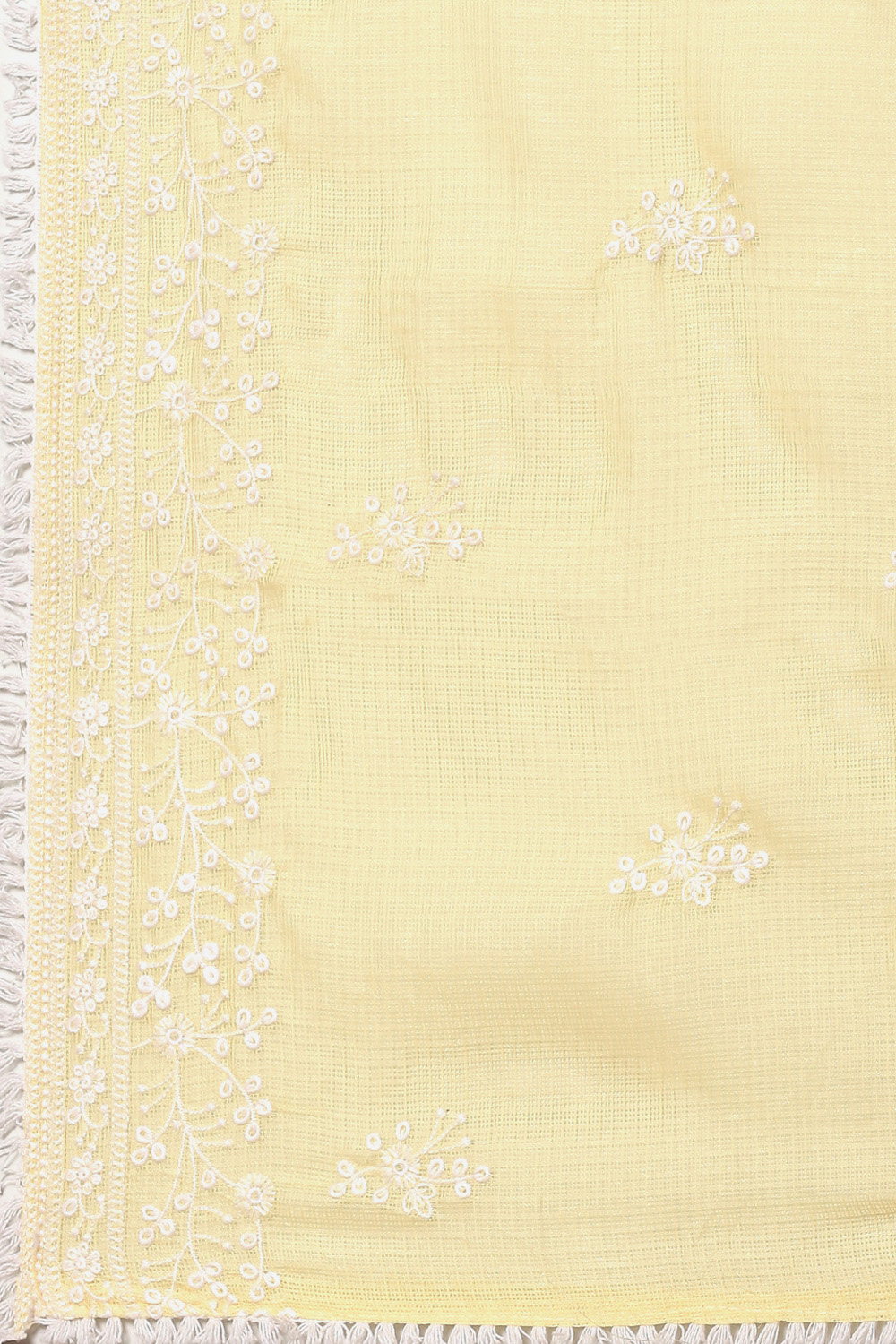 Pastel Yellow Cotton Blend Unstitched Suit Set image number 3