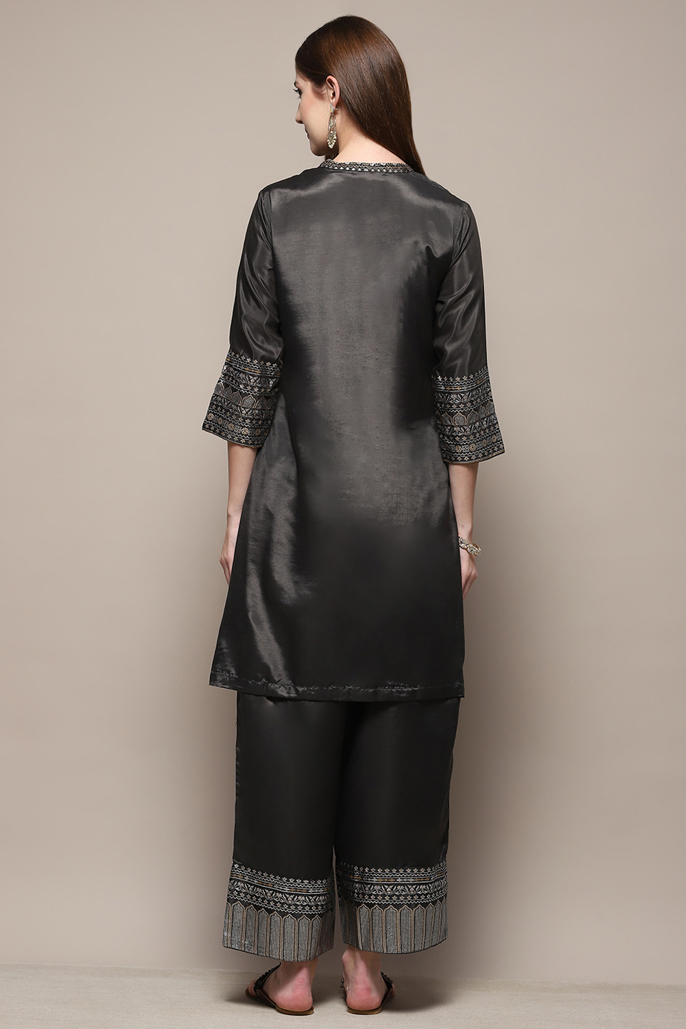 Sage Green Art Silk Straight Kurta Palazzo Suit Set image number 5