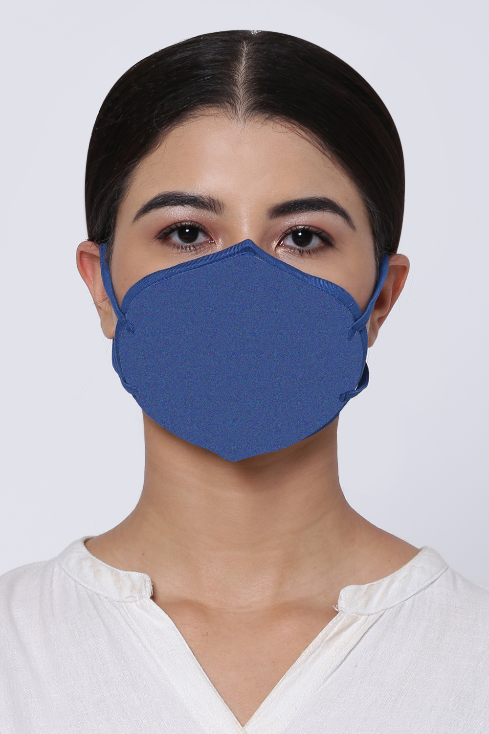 Marine Blue Cotton Flax Solid Face Mask image number 0