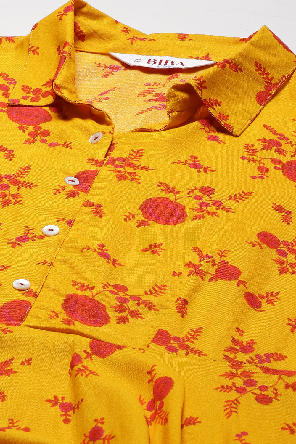 Mango Yellow Rayon Flared Printed Dress image number 1
