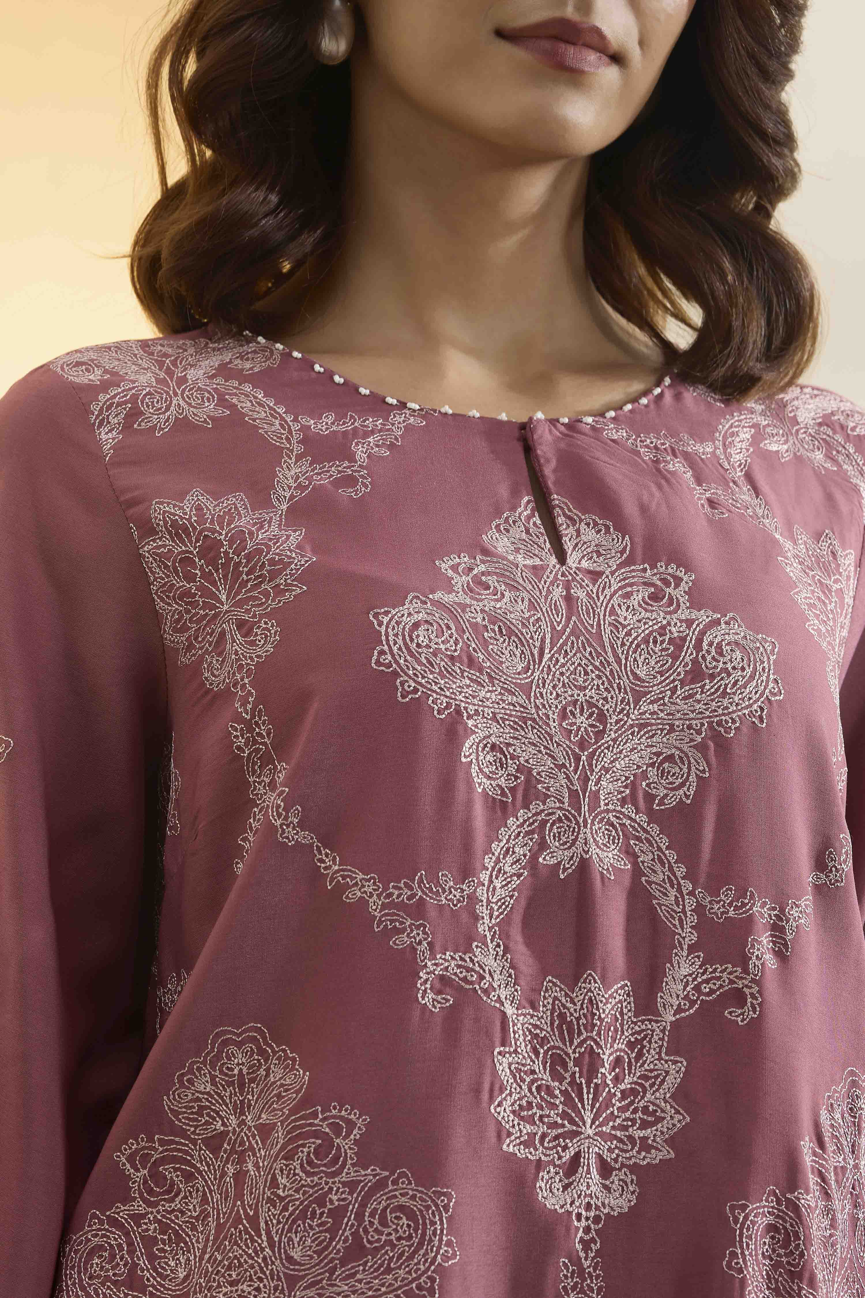 Onion Pink Viscose Blend Straight Kurta Pants Set image number 1