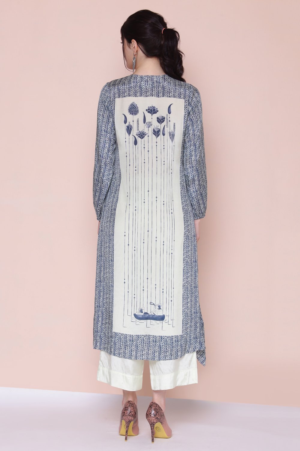 Blue Viscose A-line Tunic Pants Set image number 6