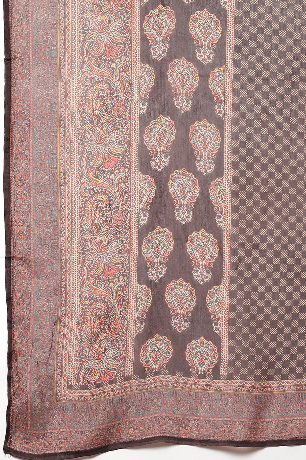 Multicolour Velvet Unstitched Suit Set image number 3