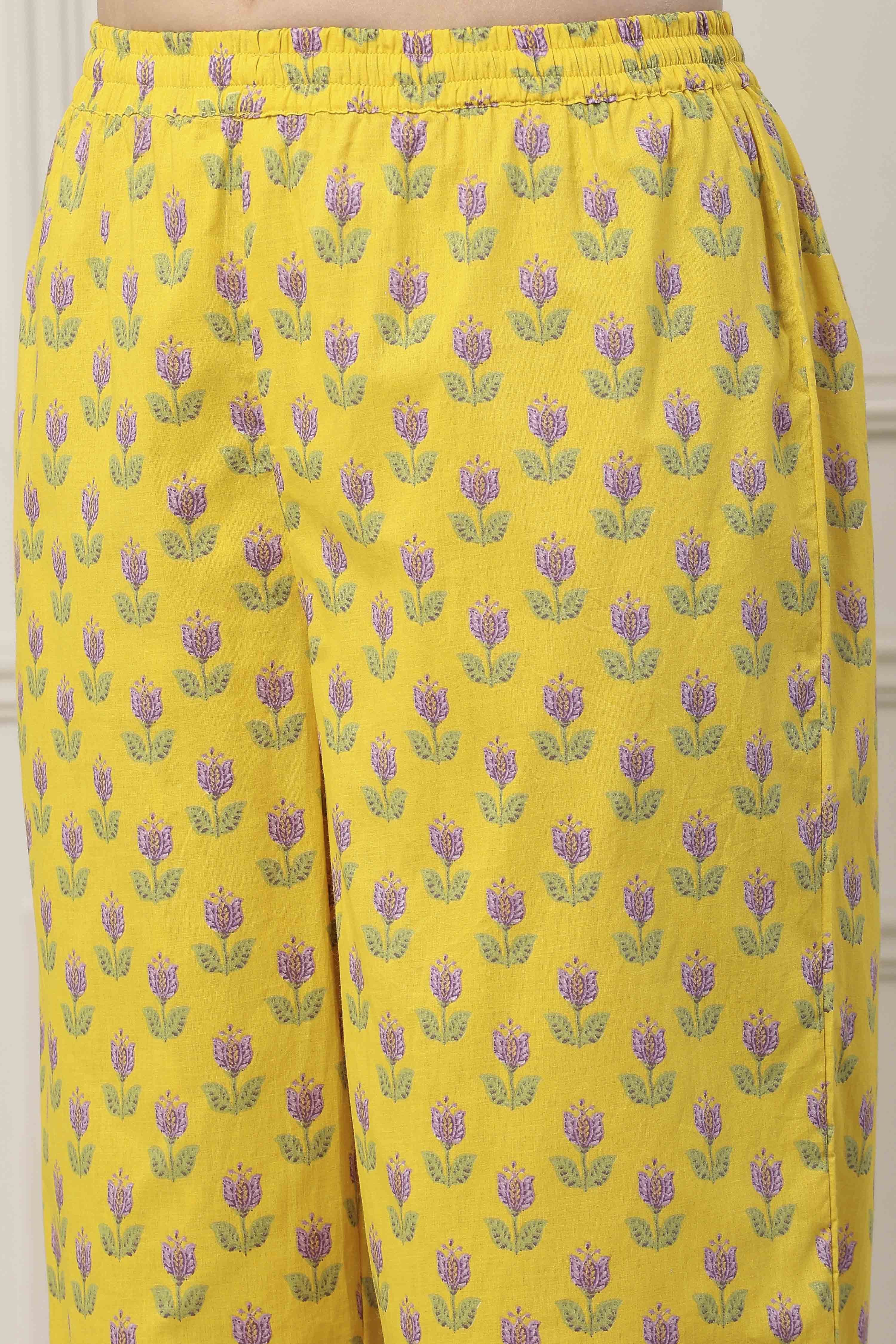 Yellow Cotton Kalidar Suit Set image number 3