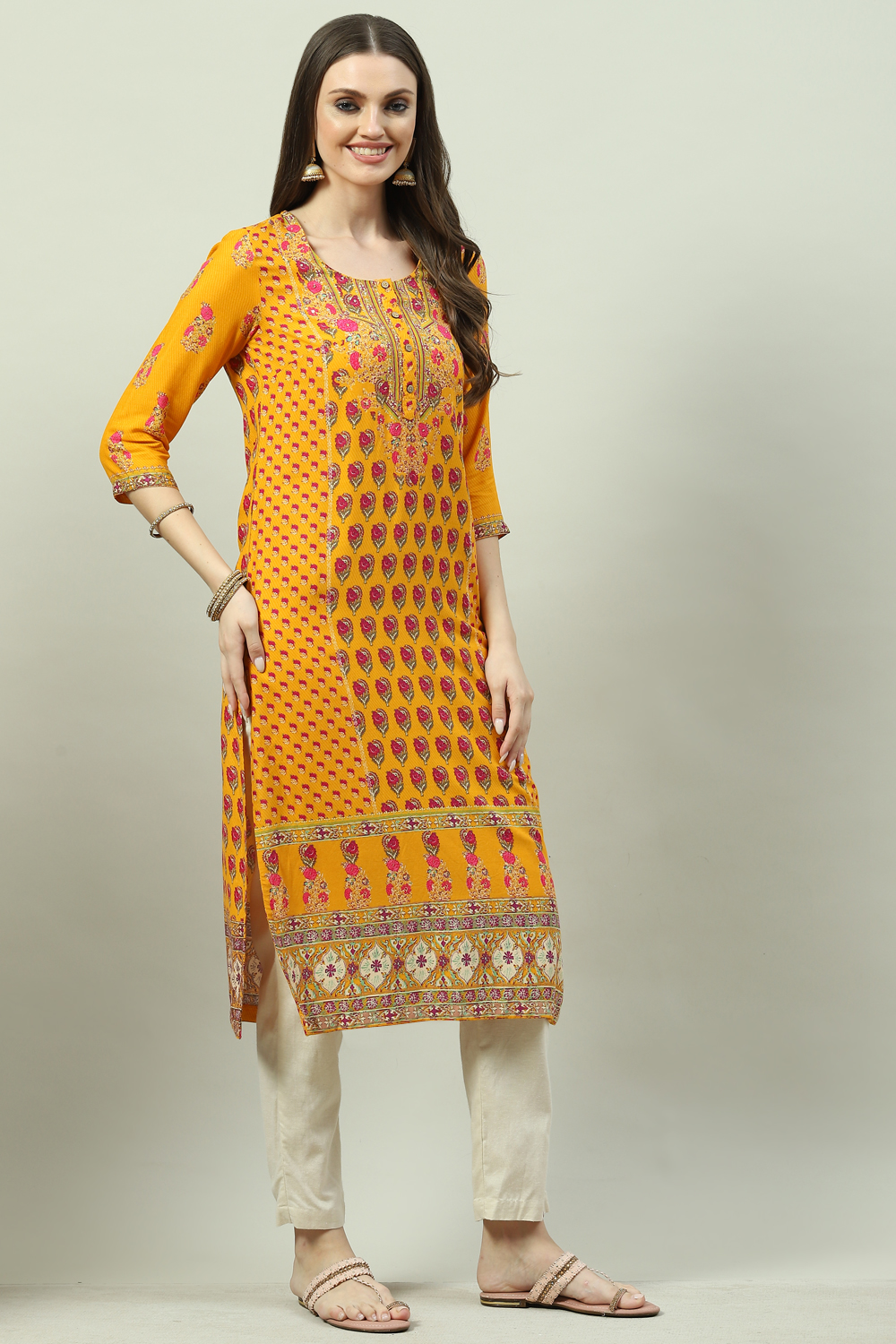 Red LIVA Straight Printed Kurta image number 3