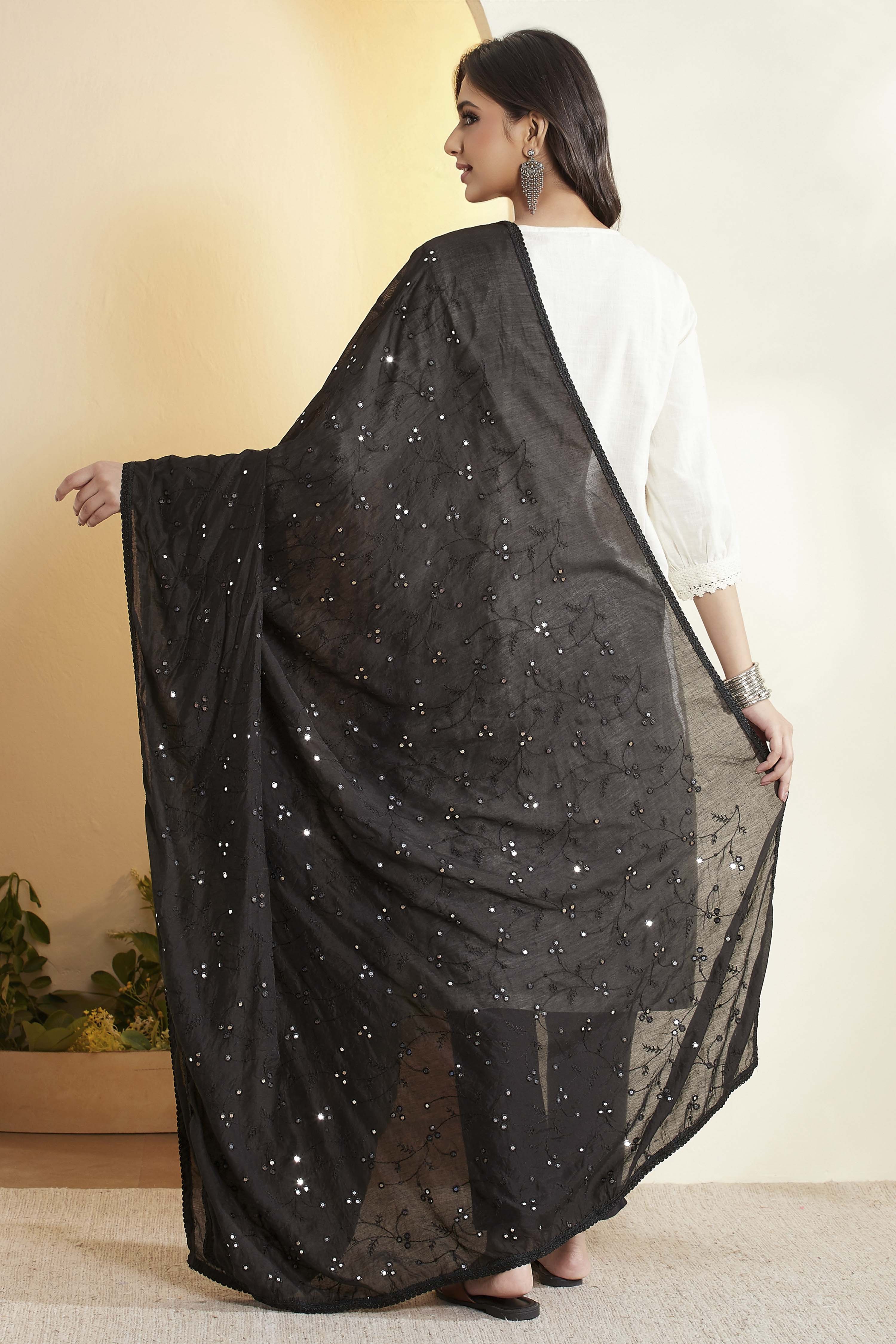 Black Mirror Work & Sequined Dupatta image number 5