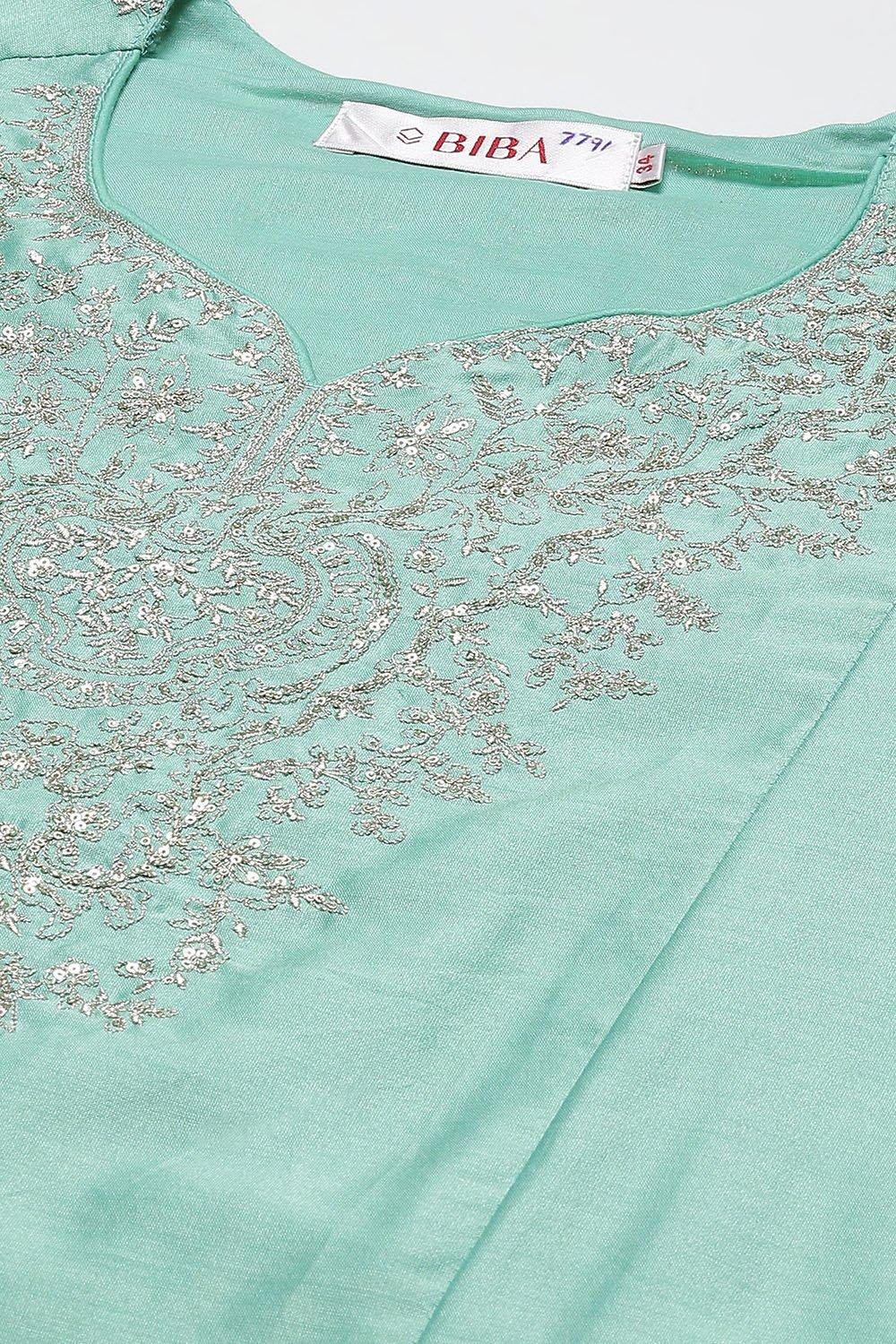 Sea Green Cotton Silk A-Line Kurta Palazzo Suit Set image number 1