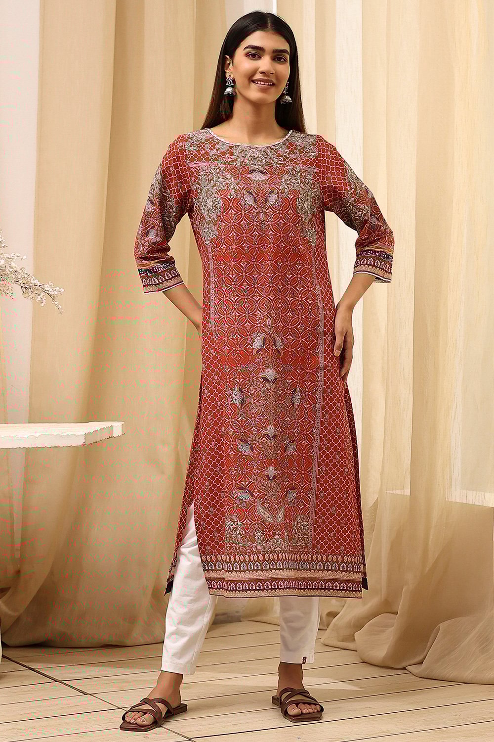 Green Cotton Printed Straight Kurta image number 5