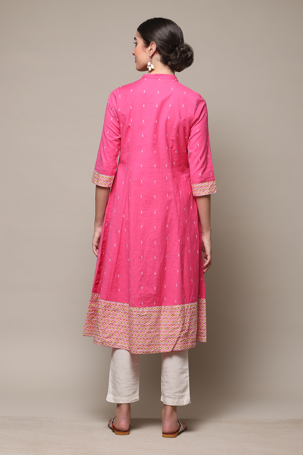 Pink Cotton Blend A-Line Printed Kurta image number 4
