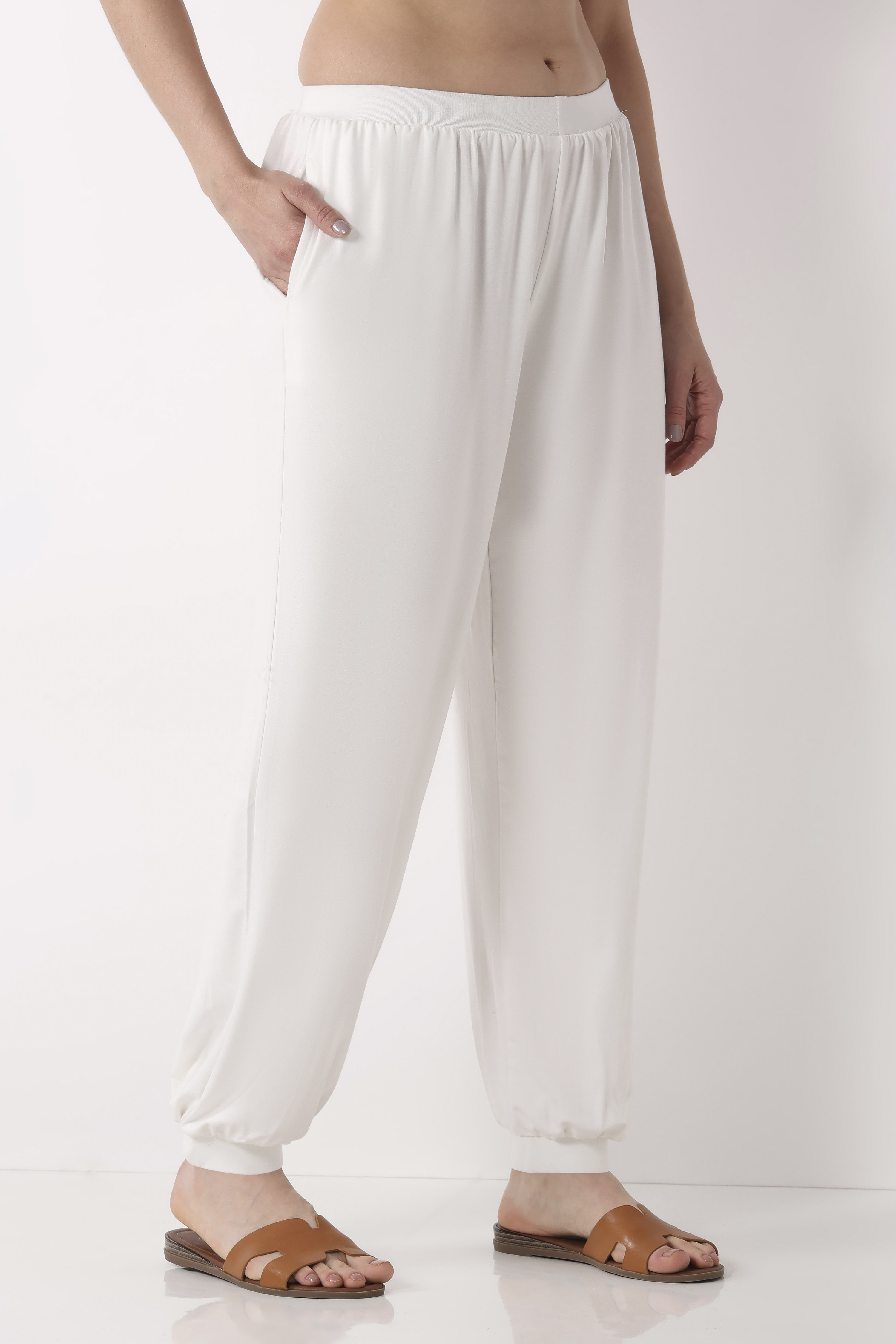 White Viscose Lycra Harem Pants image number 3