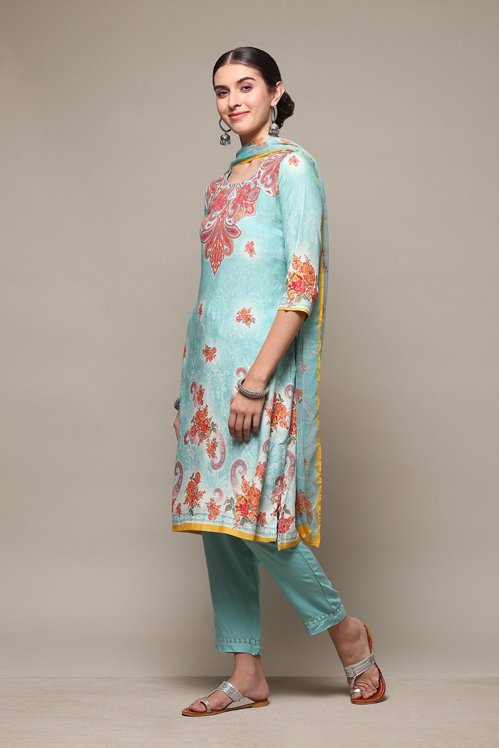 Light Blue Rayon Straight Kurta Regular Pant Suit Set