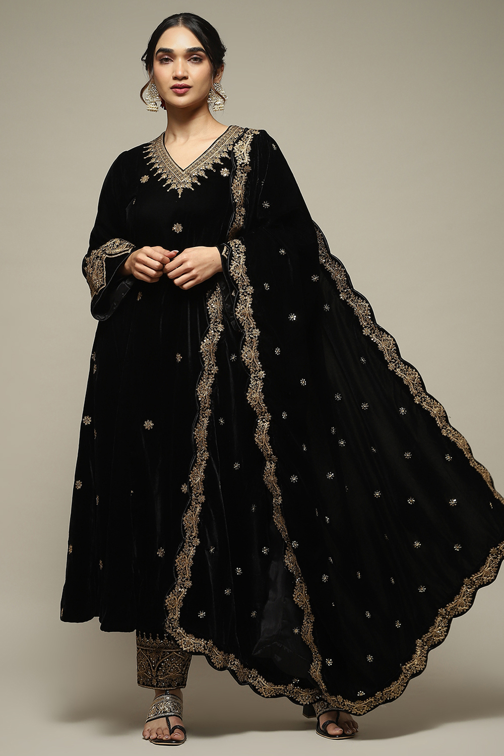 Black Viscose Kalidar Kurta Palazzo Suit Set image number 7