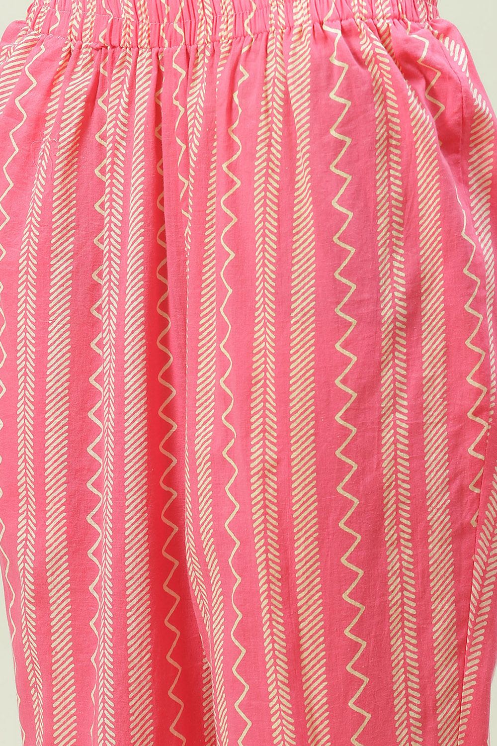 Pink Cotton Screen Print Unstitched Suit Set image number 2