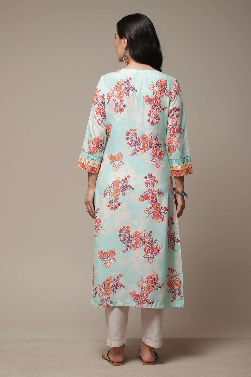 Sky Blue LIVA Straight Printed Kurta image number 2