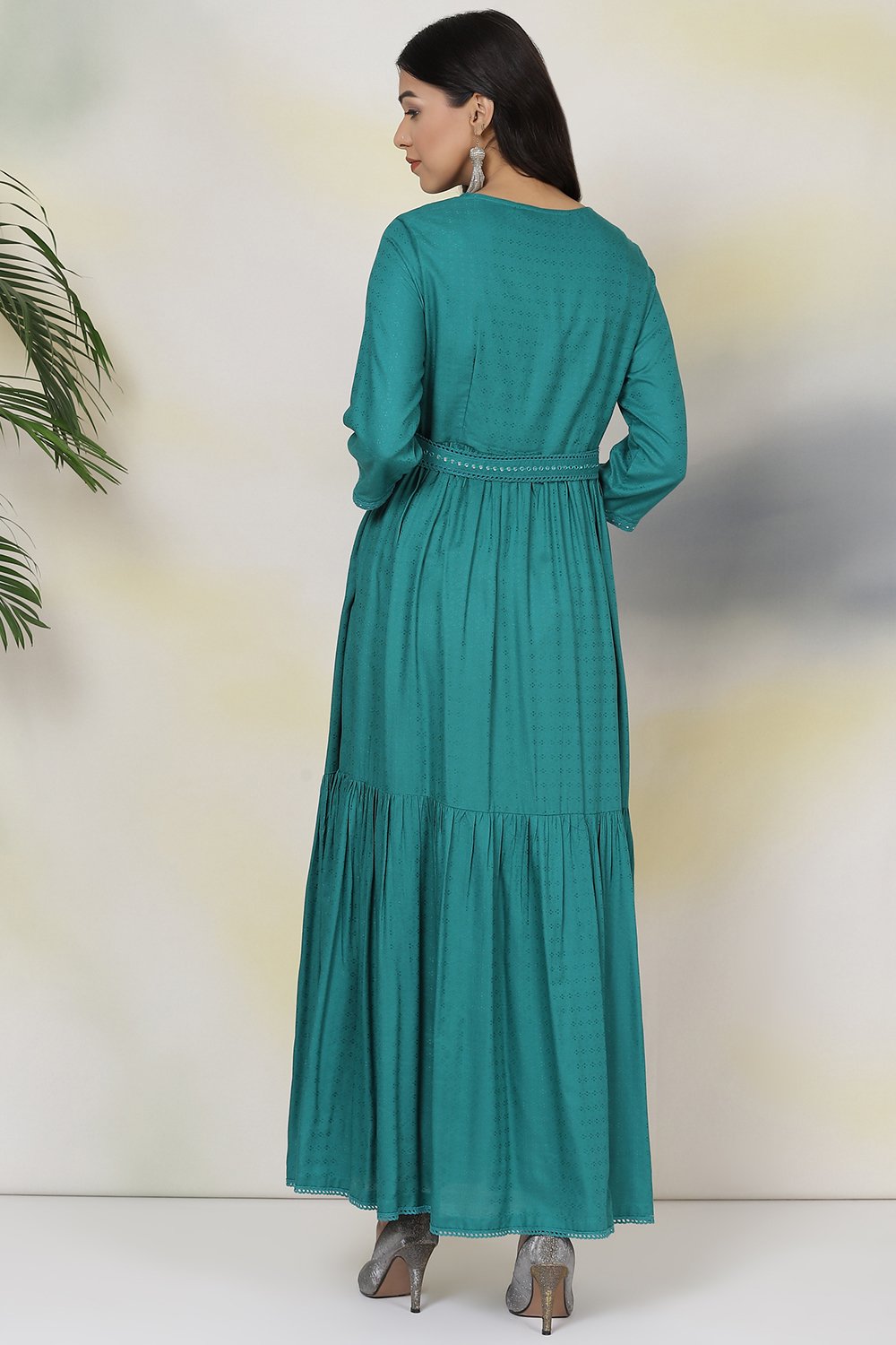 Emerald Green Rayon Fusion Dress image number 5