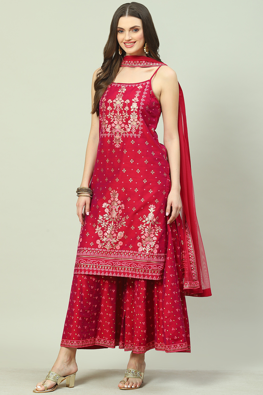 Buy Magenta Art Silk Straight Kurta Sharara Suit Set Kurta