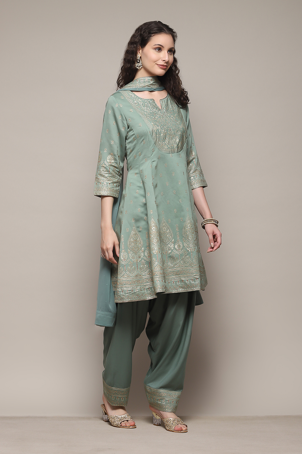 Sap Green Poly Viscose Straight Kurta Salwar Pant Suit Set image number 6