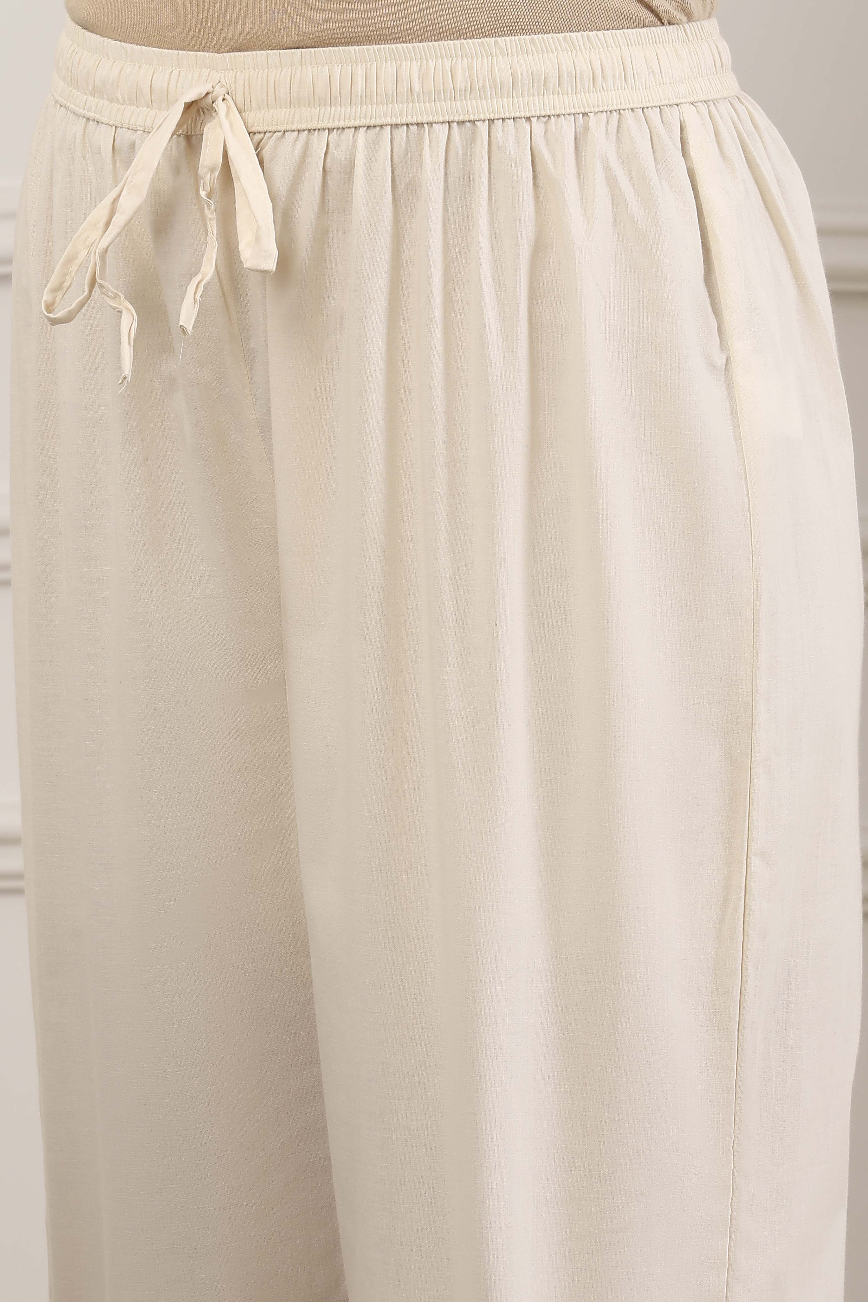 Beige Cotton Straight Suit Set image number 2