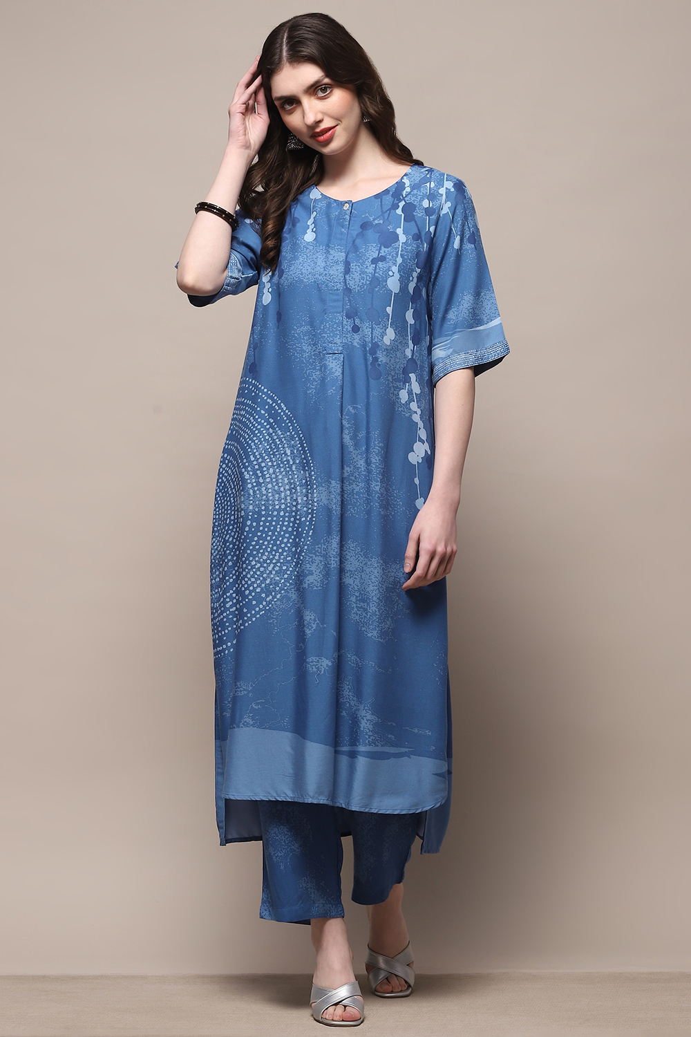 Electric Blue Rayon Straight Kurta Set image number 0