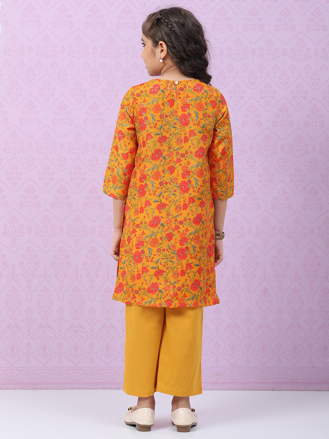 Ochre Art Silk Straight Printed Kurta Set image number 3