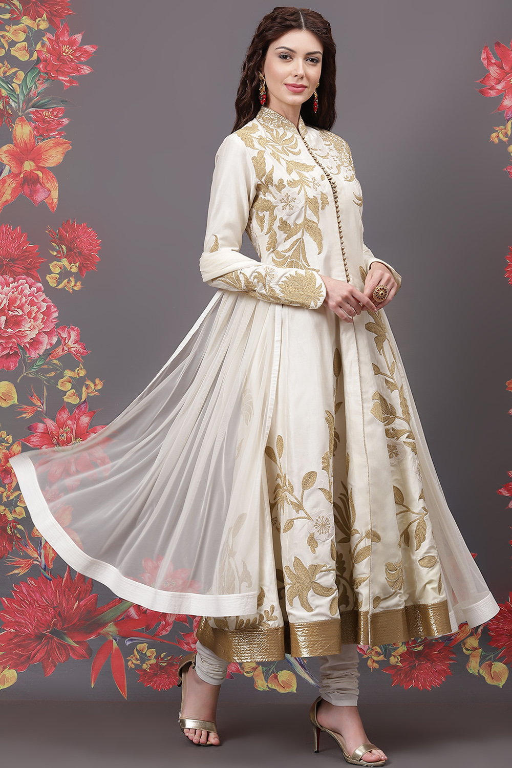 Rohit Bal Off White Cotton Silk Anarkali Yarndyed Suit Set image number 6