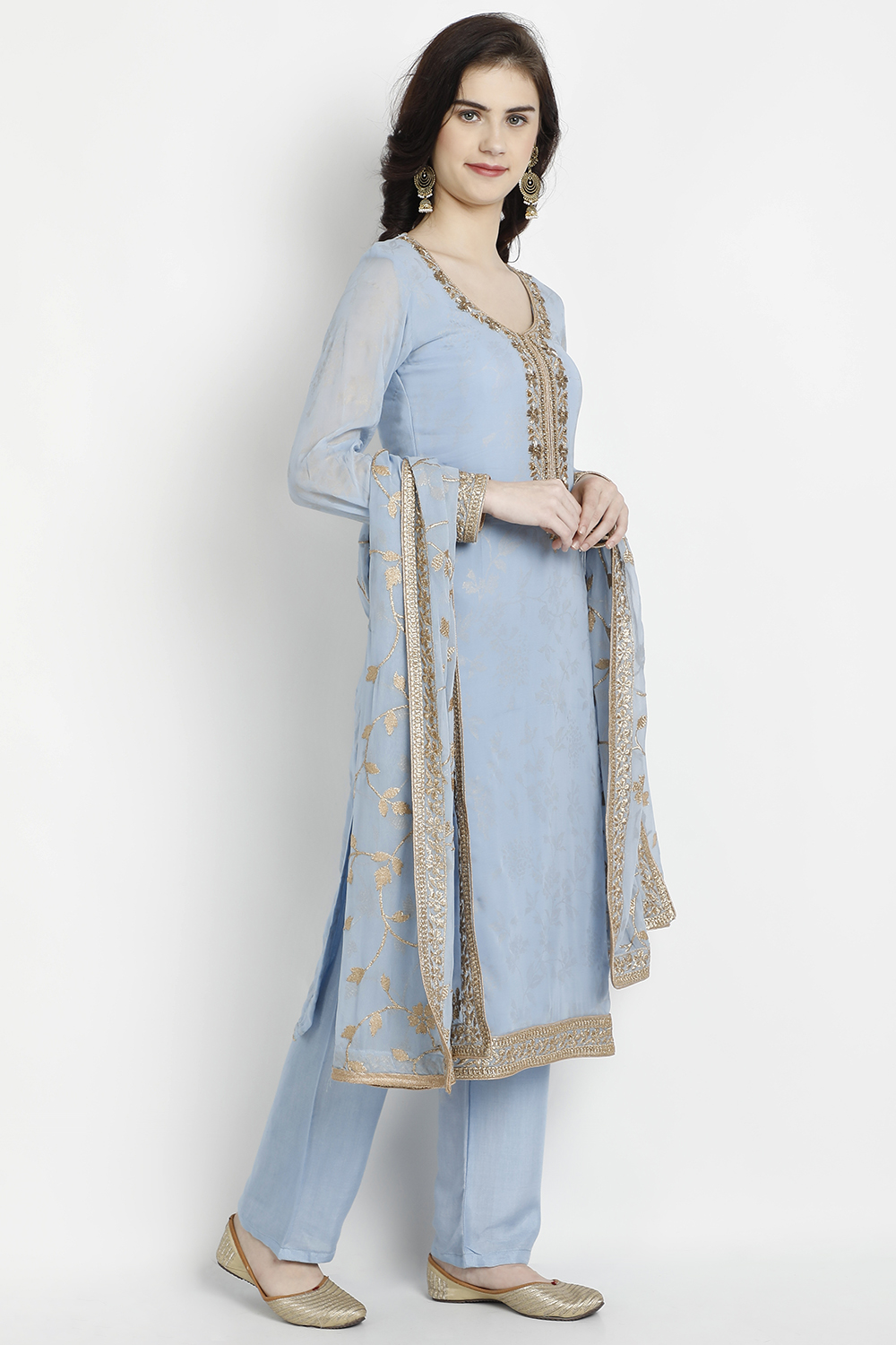 Blue Georgette Easy Stitch Suit Set image number 3