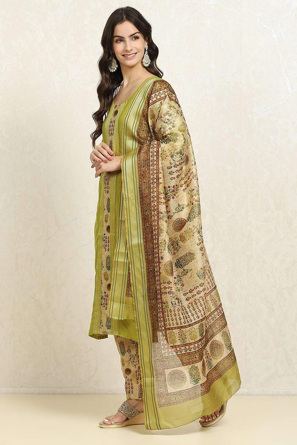 Maroon Cotton Handloom Unstitched Suit Set image number 4