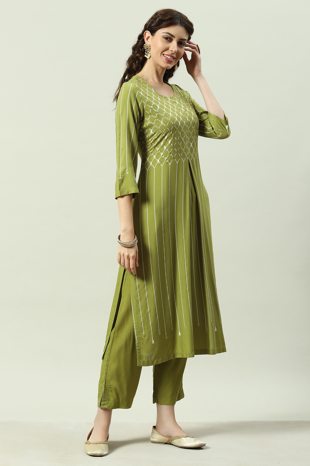 Navy Printed Rayon Straight Kurta Regular Pants Suit Set image number 5